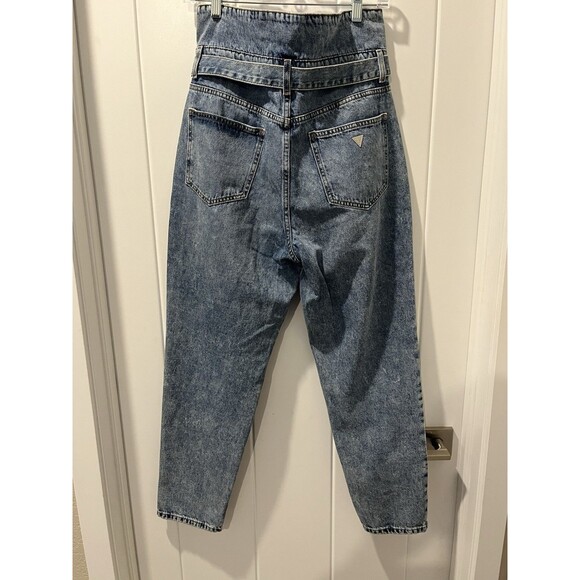 Guess Reda Fold Over High Waist Straight Leg Jeans Belted Medium Wash - Picture 4 of 7